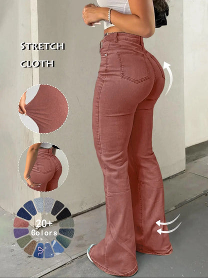 GILIPUR Y2K Women'S High Waist Flare Leg Jeans, Casual Button Fly Pocket Design Bell Bottom Denim Pants, Women'S Bottoms for Daily Wear, Kardashian Style, 000 Jeans, Light Wash, Flared Leg Jeans, Womenswear