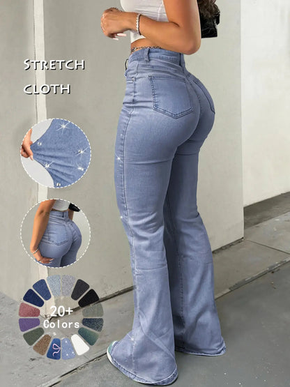 GILIPUR Y2K Women'S High Waist Flare Leg Jeans, Casual Button Fly Pocket Design Bell Bottom Denim Pants, Women'S Bottoms for Daily Wear, Kardashian Style, 000 Jeans, Light Wash, Flared Leg Jeans, Womenswear