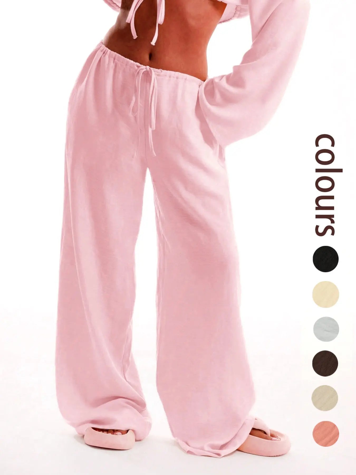 Women'S Solid Pocket Pants, Casual Comfy Wide Leg Trousers for Beach Vacation Holiday, Ladies Bottoms for All Seasons, Baggy Legged Pants