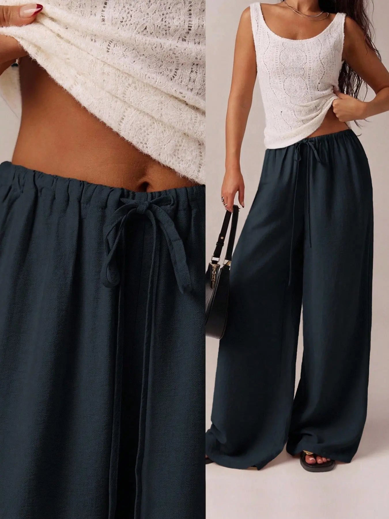 Women'S Solid Pocket Pants, Casual Comfy Wide Leg Trousers for Beach Vacation Holiday, Ladies Bottoms for All Seasons, Baggy Legged Pants